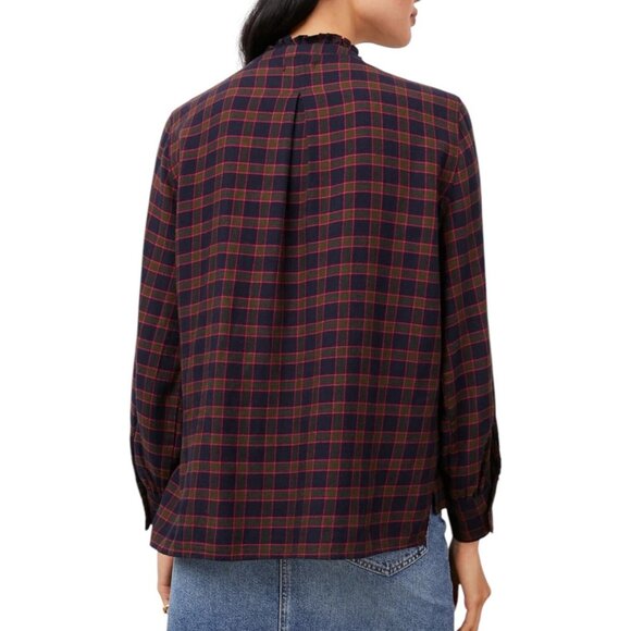 Rails Large Shirt Andi Navy Fuschia Plaid Button Down Flannel Ruffle Collar - Picture 3 of 15